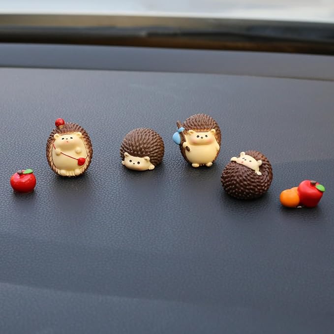 6 PCS Hedgehog Decor Car Dashboard Decorations, Fairy Garden Accessories | Kiofs Mini Hedgehog Figurines Car Gifts for Women Interior, Cute Desk Pets
