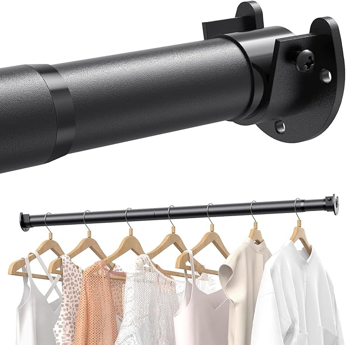 4 PACK Closet Rods for Hanging Clothes, 17 to 84 Inches Stepless Adjustable Metal Closet Rod, 1.3 Inches Heavy Duty Clothes Hanging Rod for Closet Wardrobes Laundry RV, Black