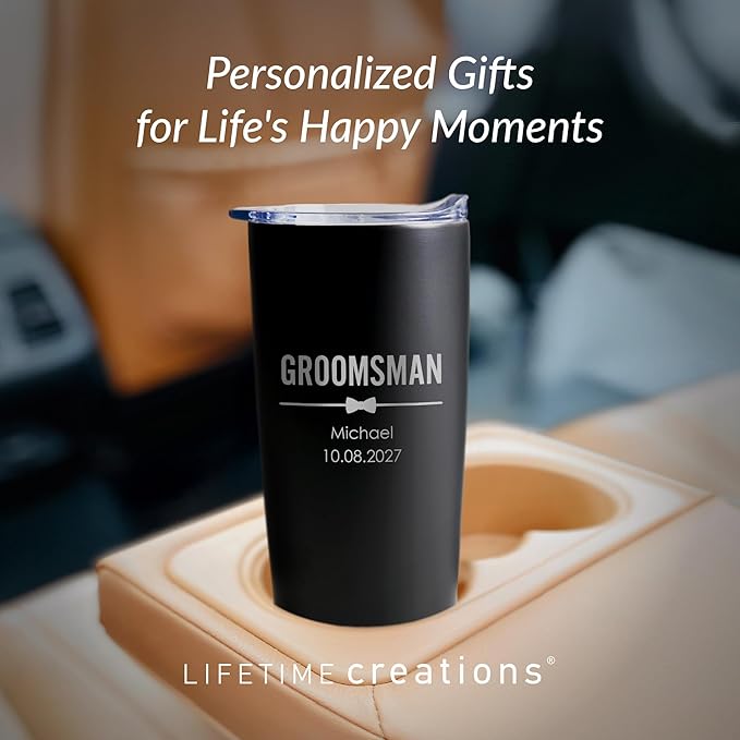 Lifetime Creations Engraved Personalized Groomsman Tumbler 20 oz - Custom Groomsmen, Best Man, Bachelor Party Stainless Steel Coffee Travel Mug Gift (Option C)