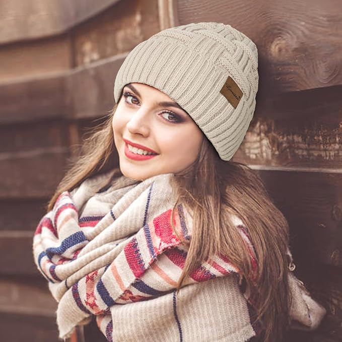 Loritta 3-Pieces Winter Hat Neck Warmer Touchscreen Gloves Set Knit Thick Scarf Beanie Hats Scarves Set Gifts for Women