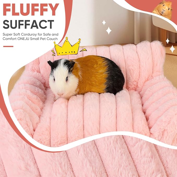 Guinea Pig Couch - Fluffy Small Pet Sofa with with Two Removable Washable Covers, Guinea Pig Bed with Stuffed Arms and Back, Super Cozy Corduroy Fleece, Pink and Dark Gray Respectively