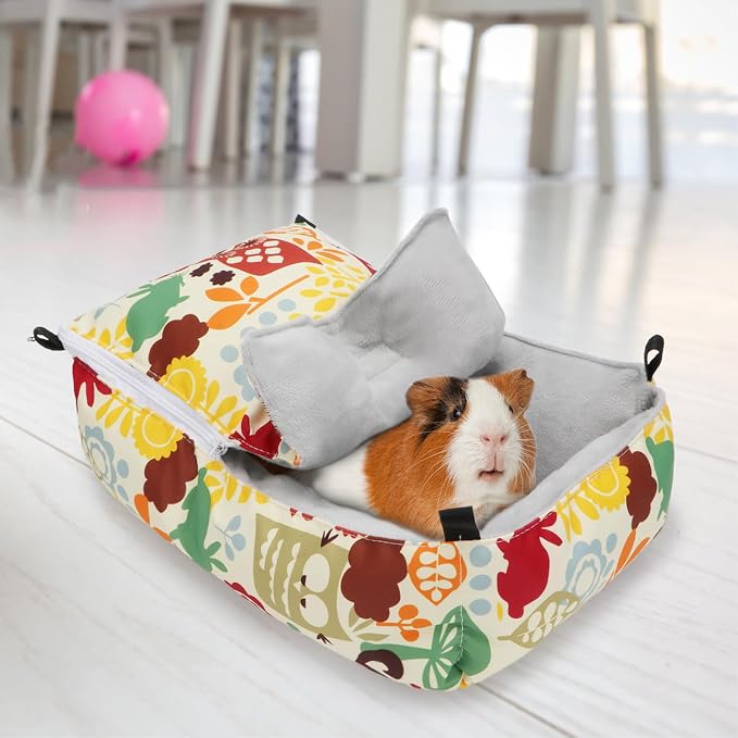 Wontee Guinea Pig Bed Warm Hammock Snuggle Bed for Young Guinea Pig Small Ferret Rat Sugar Glider Squirrel (Yellow)