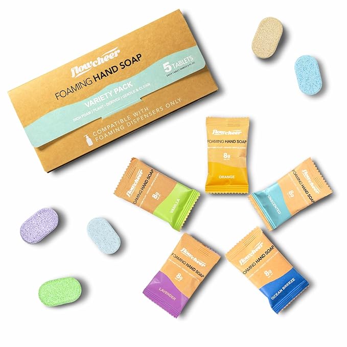 Foaming Hand Soap Refill Tablets -5 Sample Pack Hand Wash Tablets, Zero Waste Eco Friendly Cleaning Supplies-Fills 5 X 9 fl oz Refillable Foam Dispenser(45 Fl oz total)
