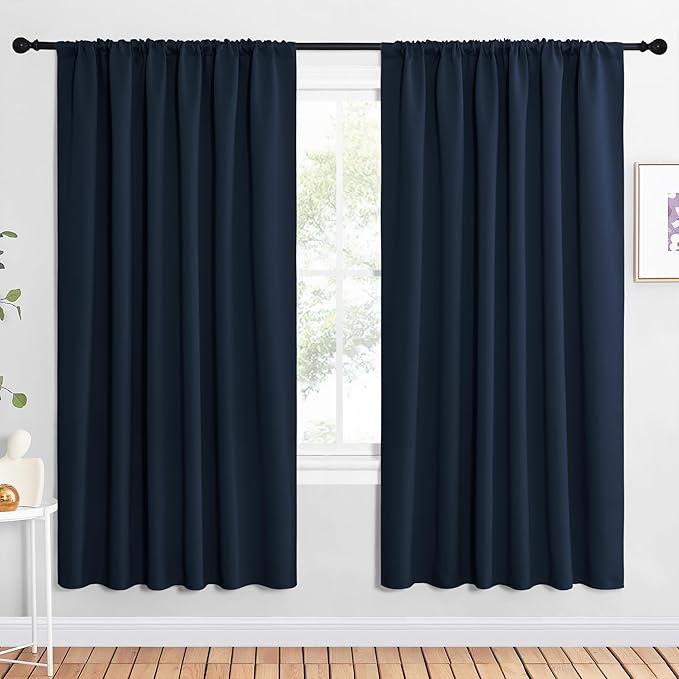 NICETOWN 2 Panels Blackout Curtains, Rod Pocket Window Curtains Room Darkning Drapes for Bedroom/Living Room, Thermal Insulated Solid Draperies for Home Office/Study, 62 by 72-Inch, Navy Blue