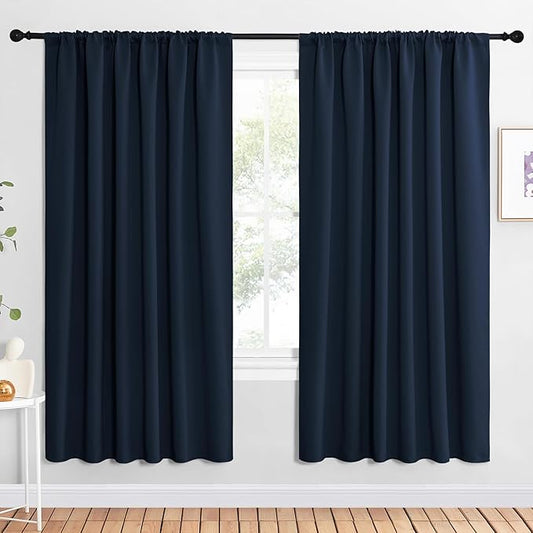 NICETOWN 2 Panels Blackout Curtains, Rod Pocket Window Curtains Room Darkning Drapes for Bedroom/Living Room, Thermal Insulated Solid Draperies for Home Office/Study, 62 by 72-Inch, Navy Blue