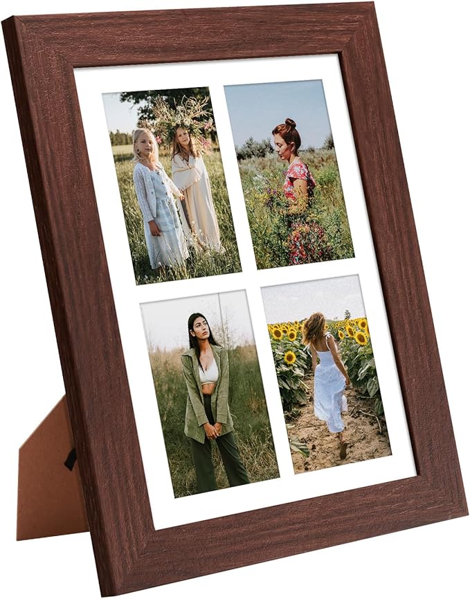 9x13 Picture Frame Display 4 opening 4X6 Picture Frame Collage,Multi Photo Frame with Mat,Plexiglass,Wall or Tabletop Decor,Walnut Wood Grain
