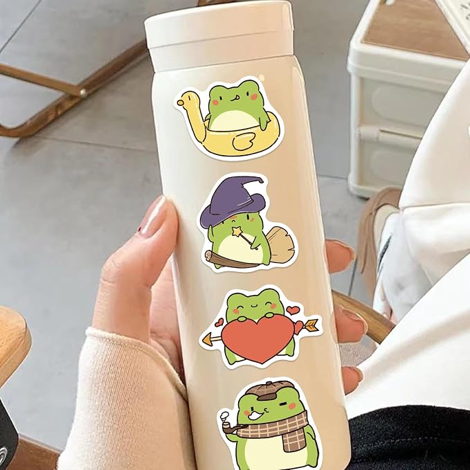 50Pcs Frog Stickers for Kids Teens Adults, Vinyl Cartoon Animals Decals Kawaii Sticker for Decor Water Bottles Laptops Guitar Scrapbook (Frog)