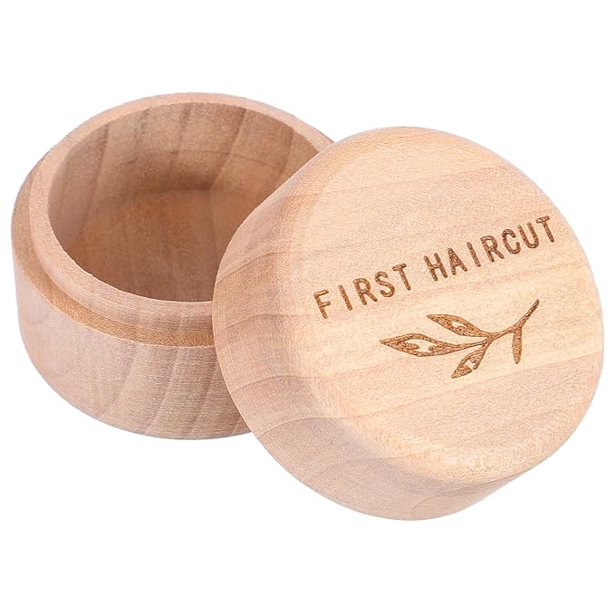 Memorial Box Engraved Wooden Round Newborn Wood Case Baby Keepsake Tooth Box Fetal Hair Memorial Storage Container Carved Baby Fetal Hair Case for Babys Shower Pregnancy Christen Gift