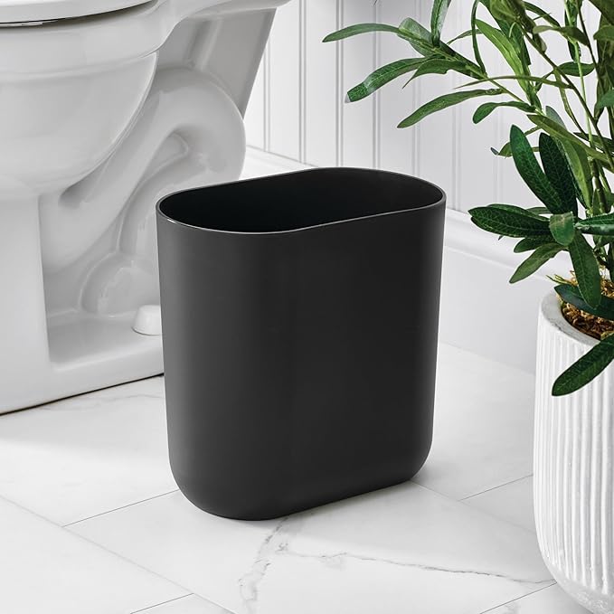 iDesign Small Oval Plastic Trash Ideal for Bathroom, Bedroom, or Office-Set of 2-Black Waste Can