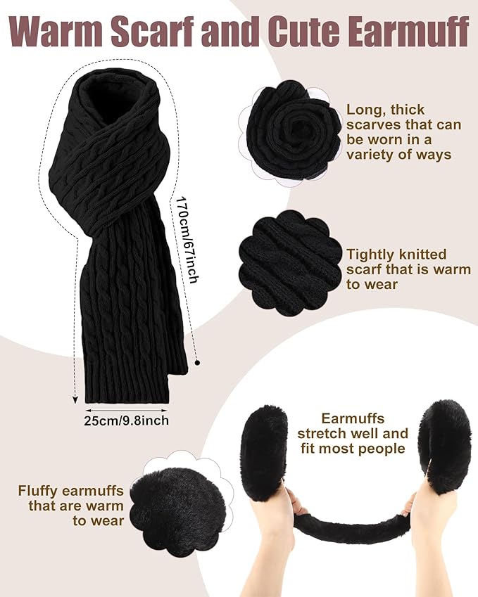 Geyoga 6 Pcs Winter Warm Set for Women Warm Beanies Hats Touchscreen Gloves Long Scarf Ear Muffs Socks Winter Gifts for Women