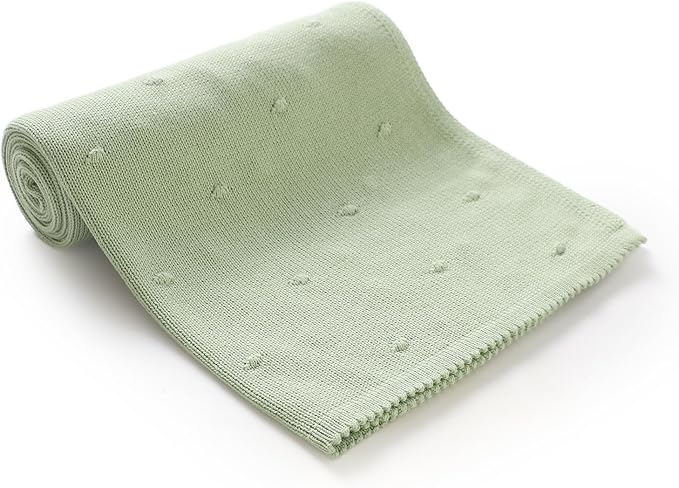 Neiwech Cotton Baby Blanket Knit Soft Cozy Lightweight Crib Stroller Nursery Receiving Swaddling Blankets for Newborn Infants Boys Girls Green 30x40 Inch