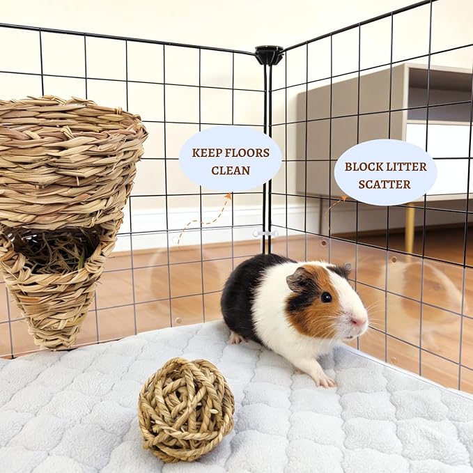 12 Pcs Clear Cage Guard, 13.8"x4.7" Scatter Guard for C&C Cages | Flexible Cage Liner with Zip Ties & Personalized Letter Stickers, Fits Rabbit Guinea Pig, Metal Wire Playpen, Cage Accessory