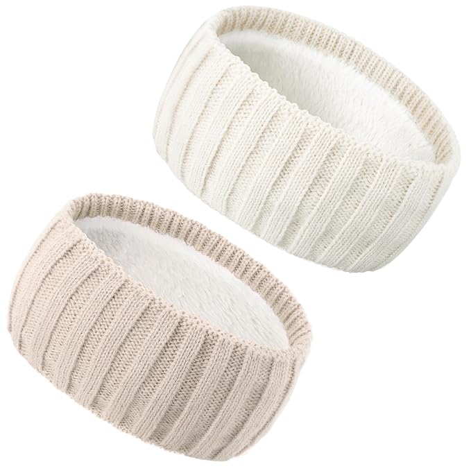 AQOKKA Knit Winter Headbands for Women Fuzzy Wool Fleece Lined Ear Warmers Elastic Turban Crocheted Head Wrap Winter Accessories for Women Cold Weather