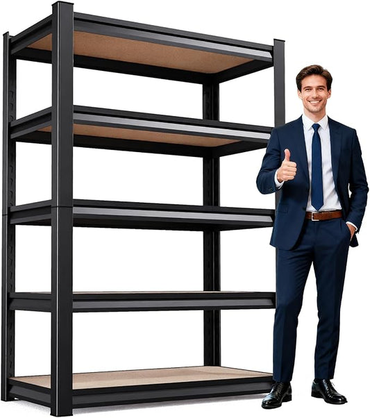 72"H Garage Shelving Adjustable Garage Shelves 2500LBS Storage Shelves,5-Tier Metal Shelving Unit Storage Shelf, Easy Assembly Utility Shelf for Warehouse, Basement, Black (72''H x 35.4''W x 15.8''D)