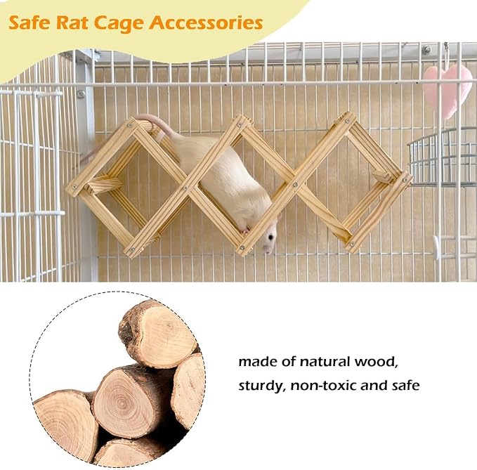 Kiln-Dried Wood Rat Climb Toy, Hanging Cage Ladder Activity (S, 1pc) | Natural Rat Cage Bridge, Multiple Openings & Directional Ramps Offer Challenges to Satisfy Rats' Instincts for Explore & Play