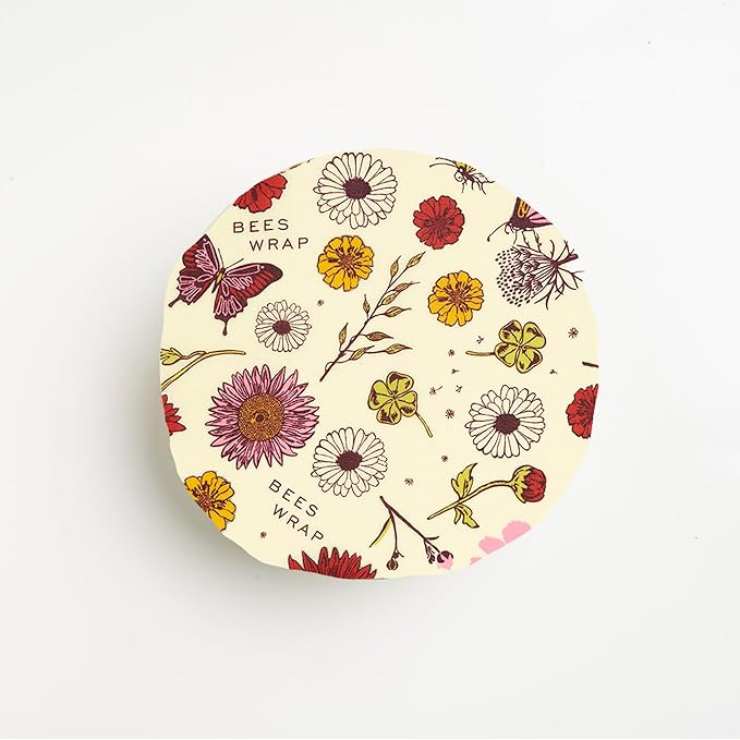 Bee's Wrap Vegan Beeswax Wraps for Food - Made in USA Reusable & Organic Food Wraps, Sandwich Wrap & Bowl Covers - Eco Alternative to Aluminum Foil & Plastic Wrap, Vegan Meadow Magic 3 Pack (S, M, L)