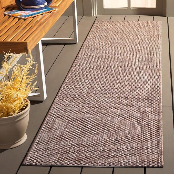 SAFAVIEH Washable Rug Outdoor Courtyard Collection - 2'3" x 14' Runner, Natural & Black, Non-Shedding & Easy Cleaning, Ideal for Patio, Entryway, Mudroom, Hallway, Kitchen (CY8521-37312)