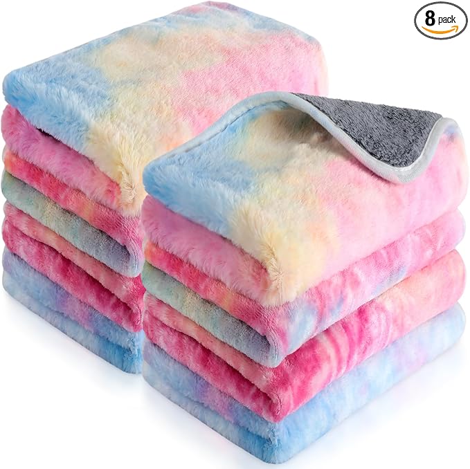 Tudomro 8 Pcs Guinea Pig Fleece Cage Liners, Tie Dye, 16 x 24 Inch | Washable Reusable Small Animal Bedding, Absorbent Blankets for Ferret Chinchilla, Soft Fleece Mat Pads Protect Furniture