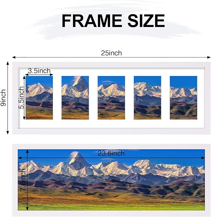 Vittanly 8x24 Collage Picture Frame, Displays 5Pcs 4x6 Pictures with Mat or 1Pcs 8x24 without Mat, Picture Frames Collage Wall Decor for Horizontal or Vertical Display, White, 1 Pack
