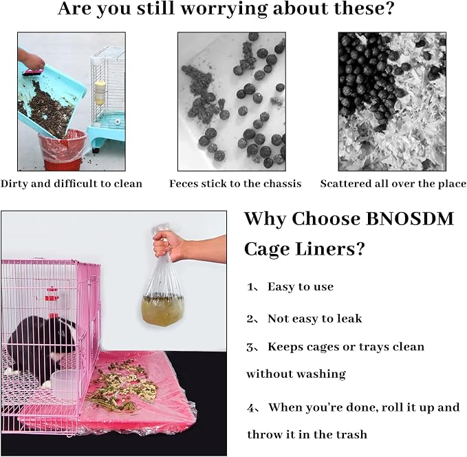 BNOSDM 100 PCS Disposable Rabbit Cage Liner 28"x20" Plastic Guinea Pig Cage Bedding Hamster Litter Pan Bags Universal Toilet Film for Bunny Chinchilla Ferret Hedgehog Small Animals (47")