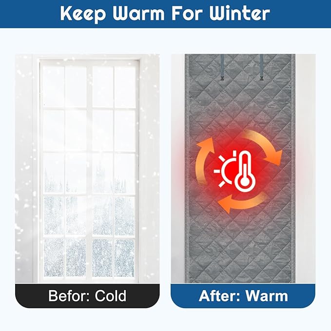 Window Insulation kit, 3-Layer Cotton Thermal Insulated Window Cover 47 Inch x 63 Inch Oxford Winter Window Covering Velcro Insulation Curtain for Cold Weather to Keep Warm (37inch X 80inch)