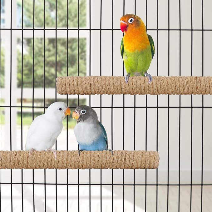 Hypeety Bird Perch Stand Natural Wood Parrot Hemp Rope Perch, 7.87''/20cm | Natural wood chewable stand, birdcage accessories toy, for macaws/cockatoos/african greys/budgies/parakeets/cockatiels, 2pcs