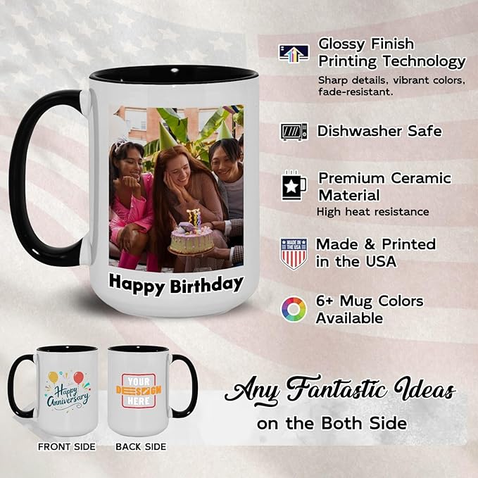 Ship Next Day Custom Mug Design Your Own Photo Text Personalized Picture Gifts for Women Men Customized Gift Idea Personalized Coffee Mugs 11oz Black Handle