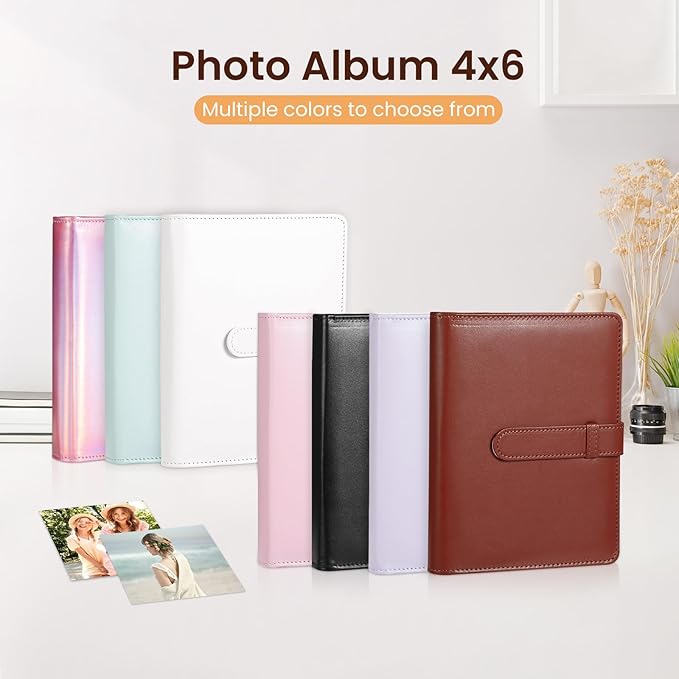 Lifting Photo Album 4x6 with 68 Pockets，Premium Vegan Leather Cover Small Photo Album Book，Mini Picture Album for Family Birthday Anniversary Baby Vacations (Pink)
