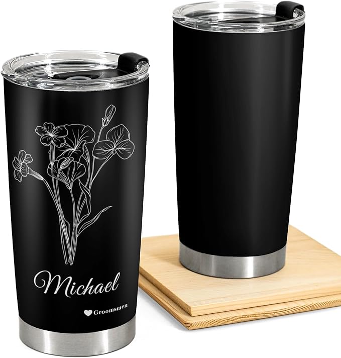 Personalized Tumbler Custom Birth Flowers Vacuum Insulated Travel Mug Customizable Coffee Cup with Your Name and Text Christmas Birthday Gift (Birth Flowers)