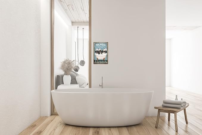 Funny Panda Decor Vintage Bathroom and Bathtub Metal Tin Sign Decor Panda Pet lovers Gift Farm Home Bar Bathroom Man Cave Retro Wall Art Poster Sign Accessories 8x12 In