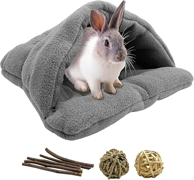 kathson Rabbit Cave Sleeping Bed Guinea Pig Hideout Cozy House Pet Soft Warm Fleece Winter Slipper Cushion Small Animal Nest Cage for Ferrets Squirrel Hamster Chinchilla Rat Hedgehog Bunny