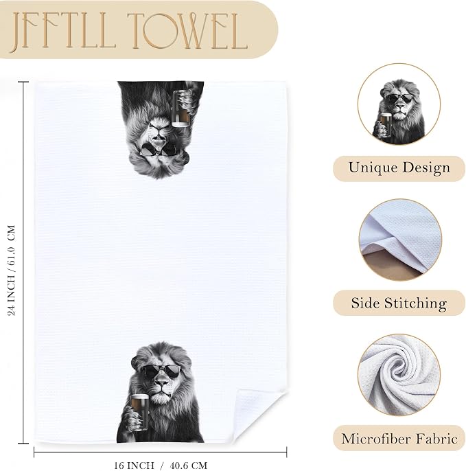 Funny Lion Beer Kitchen Towels, Lion Gifts Dish Tea Towels for Kitchen Decor, Bar Towel for Bartender Kitchen, Beer Lover Gift, 16x24 Inch