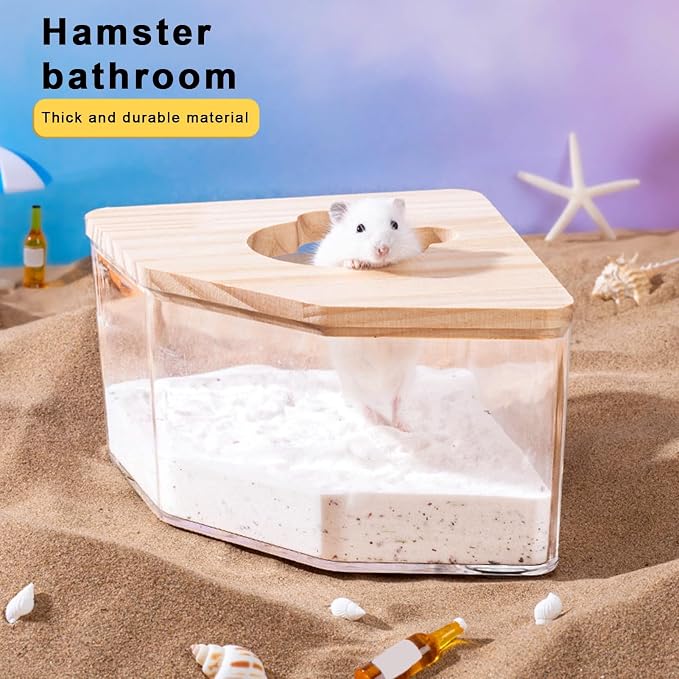 Large Hamster Sand Bath, Hamster Dust Bath House, Hamster Digging Box, with Wood Cover, Hamster Litter Box Multiple Colors, Sand Bath Container for Small Pets Clear