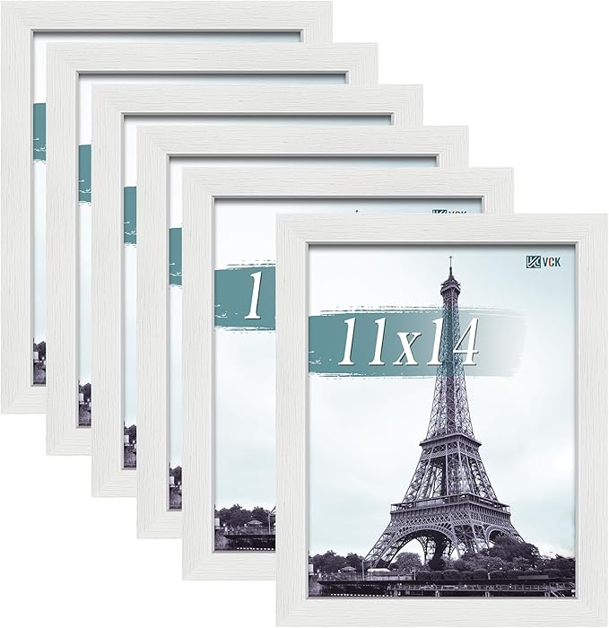VCK 11x14 Picture Frames white Set of 6, Wide Border Wood Multi Certificate 11 x 14 Frame, Family Photos, Office Prints, Studio/Gallery Artwork, Woodgrain Series, Wall Hanging