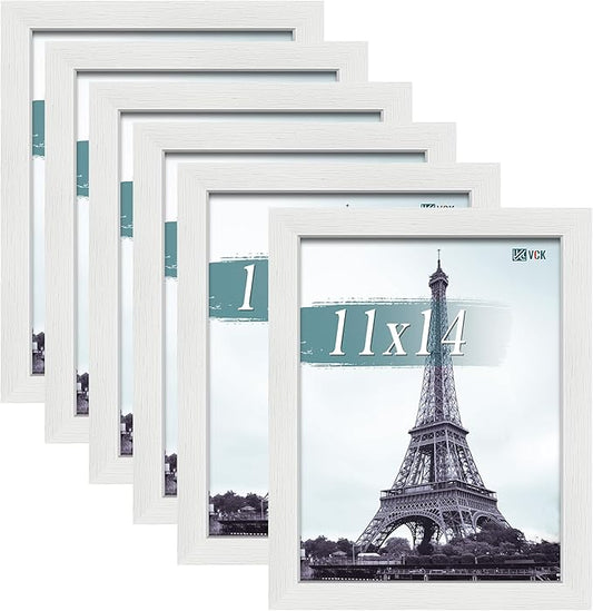 VCK 11x14 Picture Frames white Set of 6, Wide Border Wood Multi Certificate 11 x 14 Frame, Family Photos, Office Prints, Studio/Gallery Artwork, Woodgrain Series, Wall Hanging