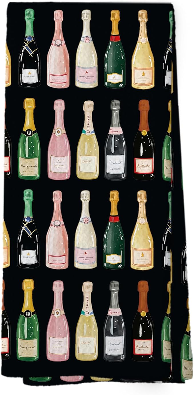 Black Champagne Lover Gift Kitchen Towels, Champagne Accessories Bar Hand Towel, Trendy Alcohol Bottles Cocktail Gift Champagne Bachelorettes Girly Room Decorative Tea Dish Towels 16x24 Inch