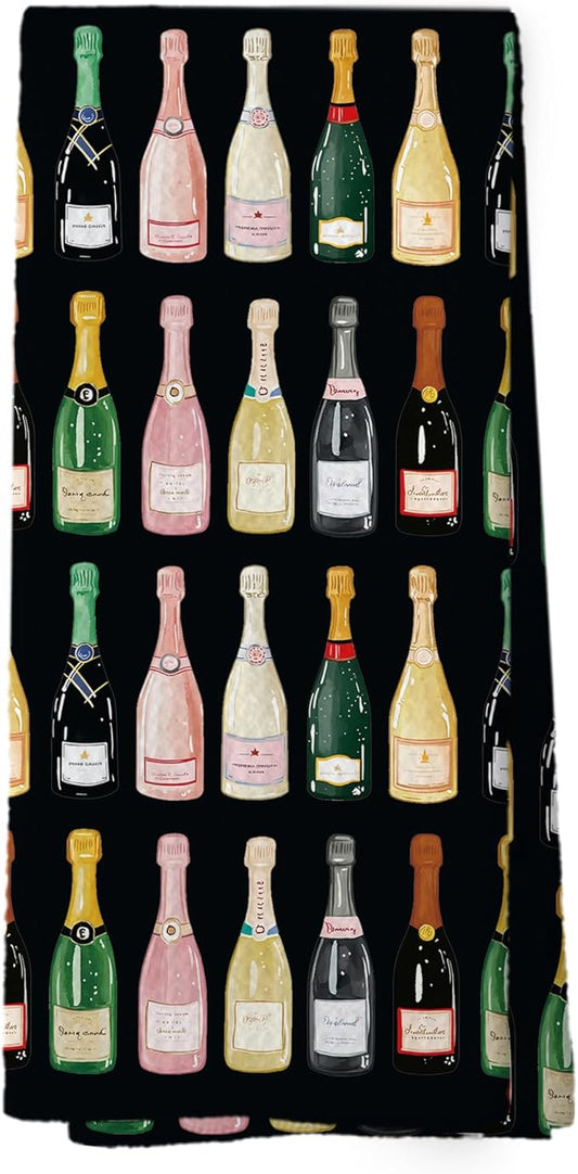 Black Champagne Lover Gift Kitchen Towels, Champagne Accessories Bar Hand Towel, Trendy Alcohol Bottles Cocktail Gift Champagne Bachelorettes Girly Room Decorative Tea Dish Towels 16x24 Inch