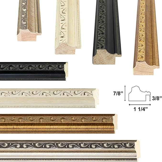 M Modern Memory Design 15x6 Black Picture Frame - Classic Wood Antique Vintage Bead Framing - Wall Mount Acrylic Glass 15x6 Frame