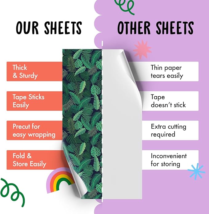 CENTRAL 23 Wrapping Paper (x6) Sheets - Green Leaves and Plants - Eco Gift Wrap for Men and Women - Recyclable - Trendy Design for Girls - For Birthday Christmas Wedding Thanksgiving Anniversary
