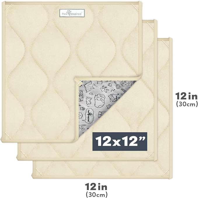 Paw Inspired Washable Fleece Guinea Pig Cage Liner Pads,12x12 Inch, Beige | Corner Mat, Pee Pad, Super Absorbent Bedding, Waterproof Bottom, Guinea Pigs, Ferrets, Rabbits, Hamsters, Small Animals