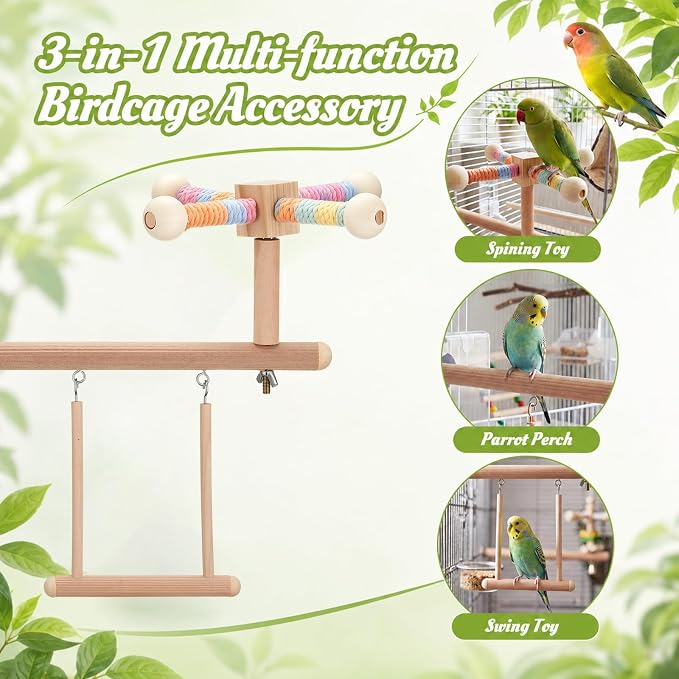 2 Pcs Bird Parakeet Toys, Bird Perch Platform Swing Mirror Ladder with 360° Spin Function, Hanging Parakeet Swing Birds Cage Accessories Toys for Cockatiel Lovebird Parrot
