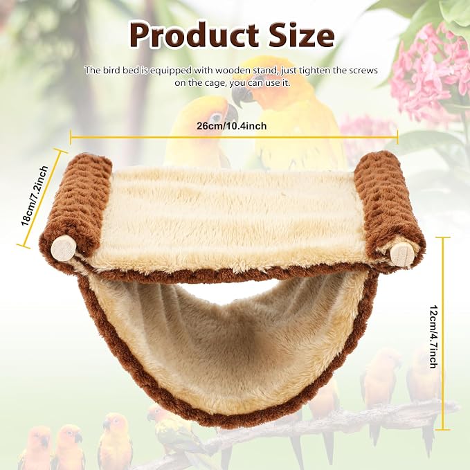 BWOGUE Bird Nest Bed Hanging Hammock, Parakeet Bed for Cage, Cockatiel Bed | Warm Fleece Snuggle Hut, Double-Layer Comfort, Wooden Perch Setup, Washable Hammock