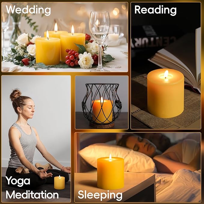2 Pack Natural Beeswax Pillar Candles,100 Hours Burning Bees Wax Candles for Home, 100% Pure Beeswax Candle for Emergency, Prayer, Smokeless, Non-toxic-3X3 in