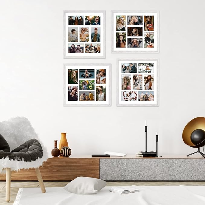 13.5x15.5 Collage Frame with 7 Openings 4X6 Pictures, Multiple Picture Frame with Mat, Wall or Tabletop Decor, White Wood Grain,2 Pack