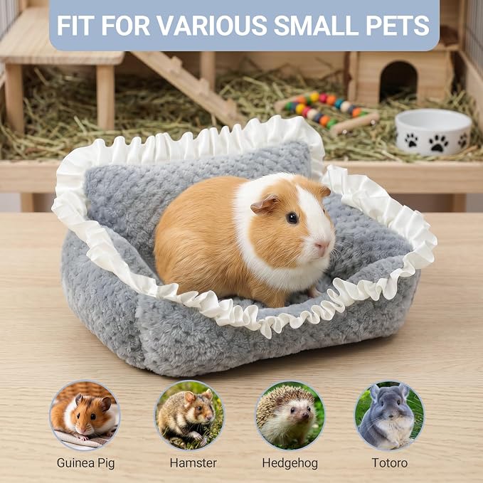 RUKANG Guinea Pig Couch, Ideal Fluffy Bed Sofa for Small Pets, Gray | Small Pet Sofa with Unique Lace Design, Guinea Pig Bed with Fluffy Comfortable Polypropylene Cotton Fillers on Arms & Back