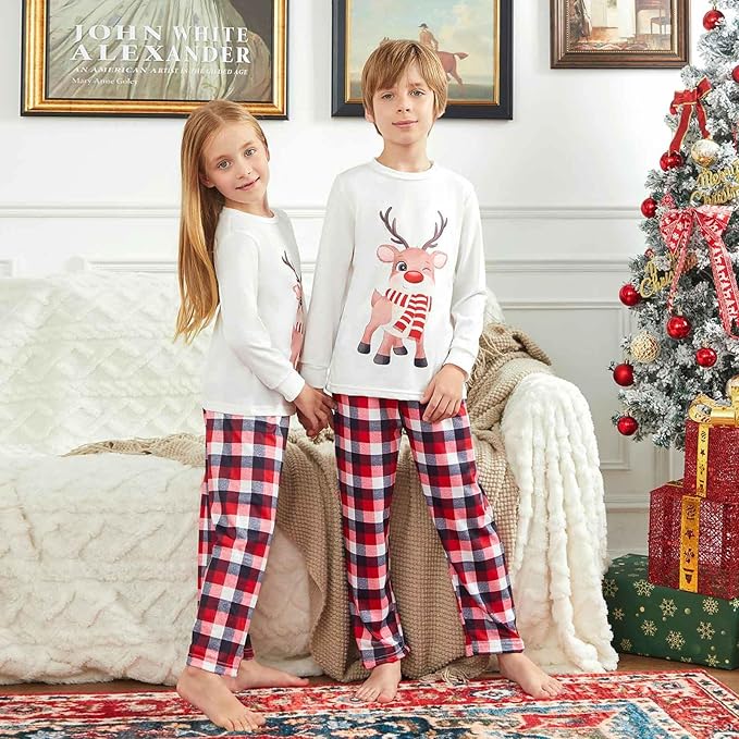 Matching Family Christmas Pajamas Set Elk/Tree/Plaid Holiday Sleepwear Xmas Family Jammies