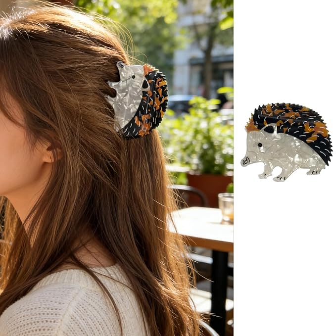 Animal Hair Clips 1pcs Cute Hedgehog Hair Claw Clips with Cute Design Hair Barrettes Acrylic Summer Hair Claws Strong Hold Non Slip Clip Back of Head Hair Shark Clip for Women Girl Hair Accessories