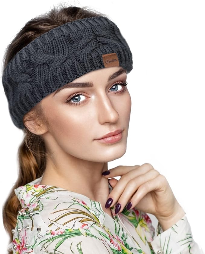 Loritta Womens Ear Warmers Headbands Winter Warm Fuzzy Cable Knit Head Wrap Fleece Lined Gifts