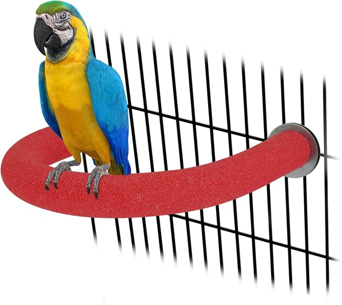 Rypet U-Shaped Large Parrot Perch, Quartz Bird Perch for Cage(Red XL) | Safe Chew & Rest Perch for Large Birds, Durable Non-Toxic Cage Accessory, for Parakeets Cockatiels Conures Macaws