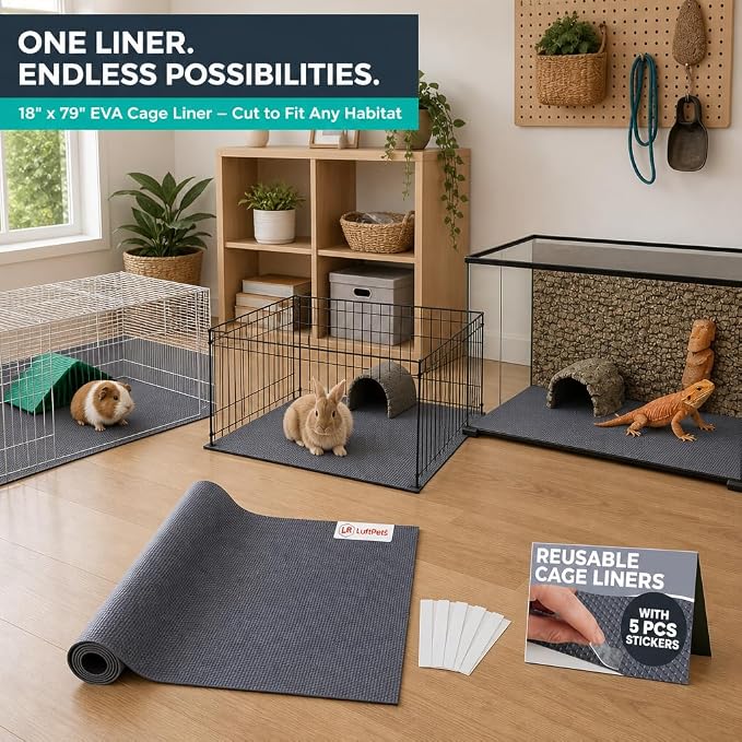 LUFTPETS Waterproof Guinea Pig Cage Liner Roll, 18x79 Cut to Fit Any Cage | Leakproof EVA Base Under Fleece, Litter Boxes or Reptile Tanks. Non-Slip, Reusable, Wipe Clean